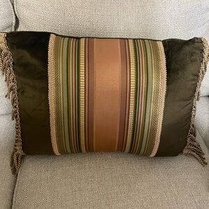 Croscill "Carrington" Cinnamon Green Stripe Lumbar Rectangle Throw Pillow Fringe